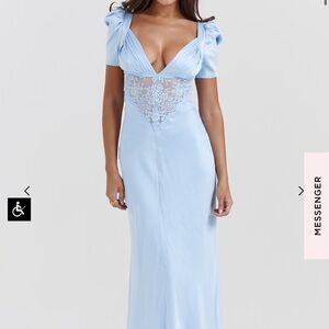 Elegant Light Blue Lace-Detail Maxi Dress